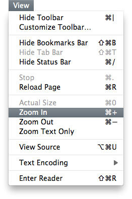 The Safari View menu