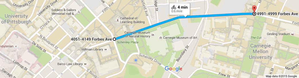 Map of Forbes Ave between Pitt and CMU